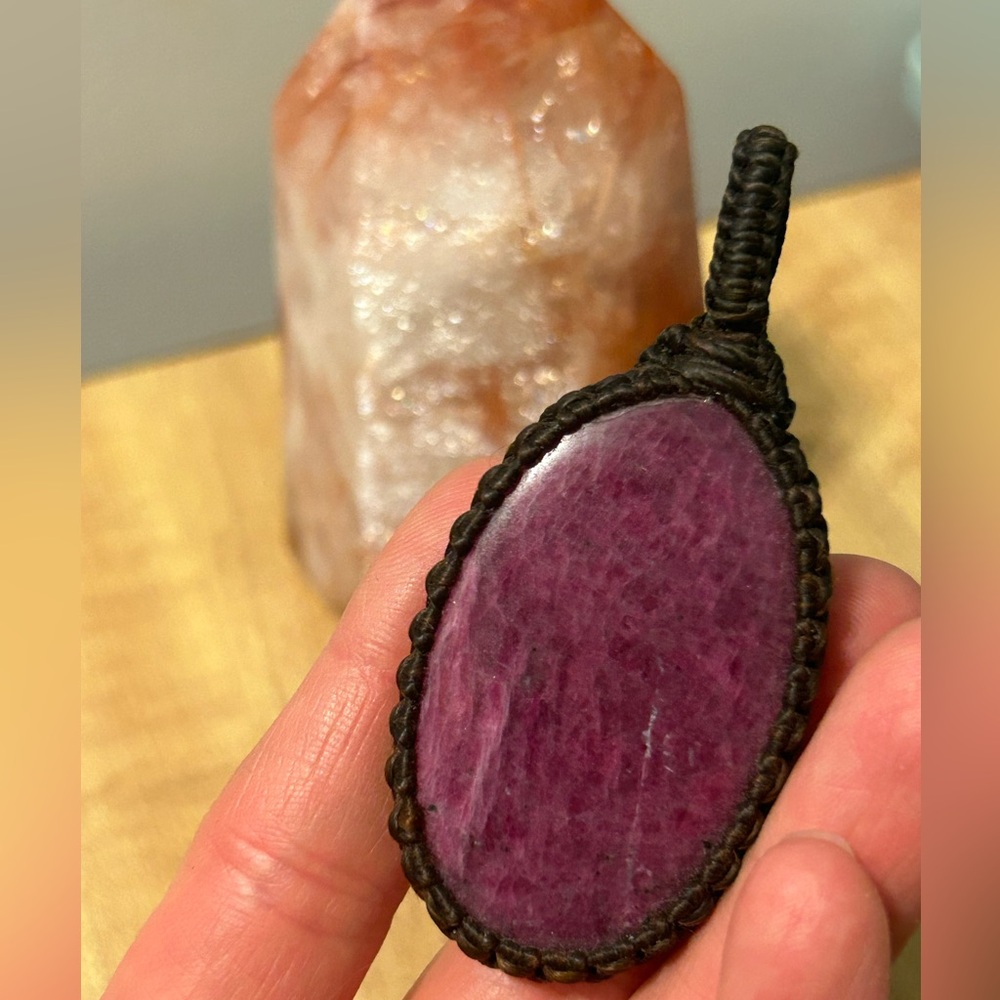 Hemp Wrap Raw Ruby Cabochon PENDANT - Picture 10 of 14